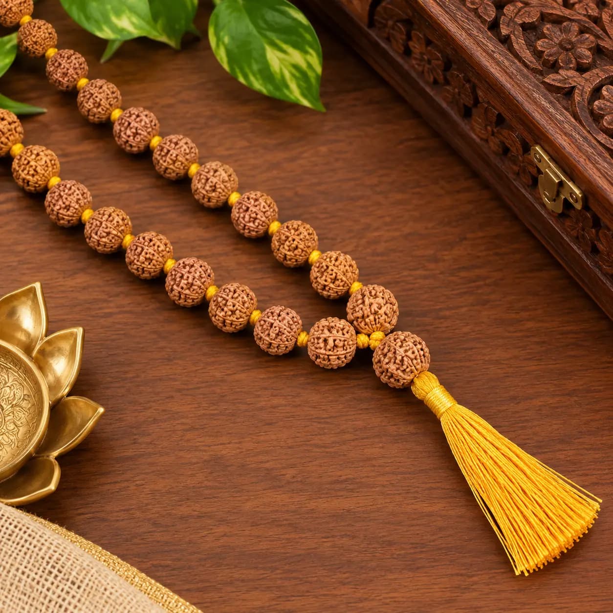 Rudraksha Mala Yellow Tassel