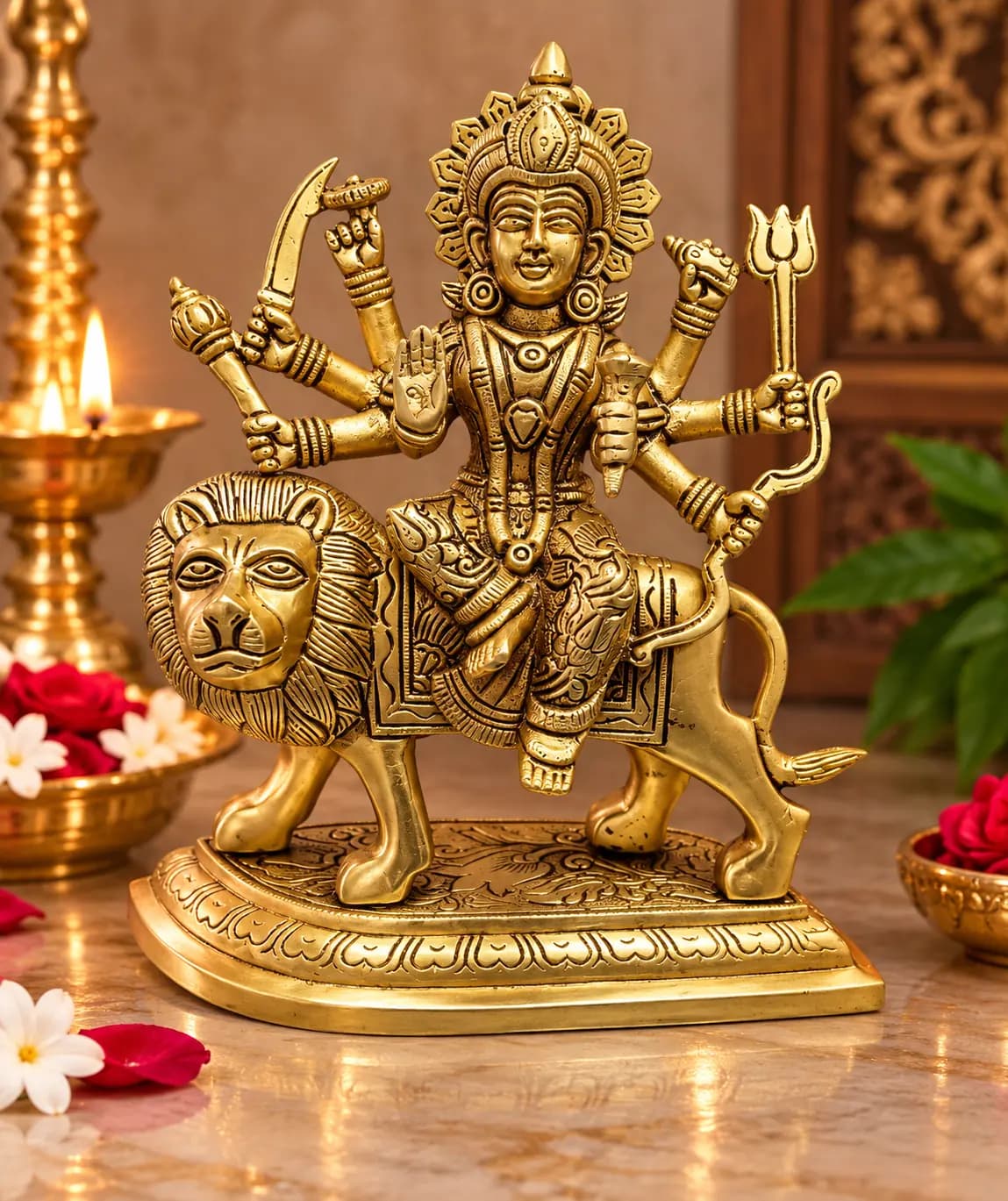 Festival Special - Goddess Durga on Lion Brass Idol