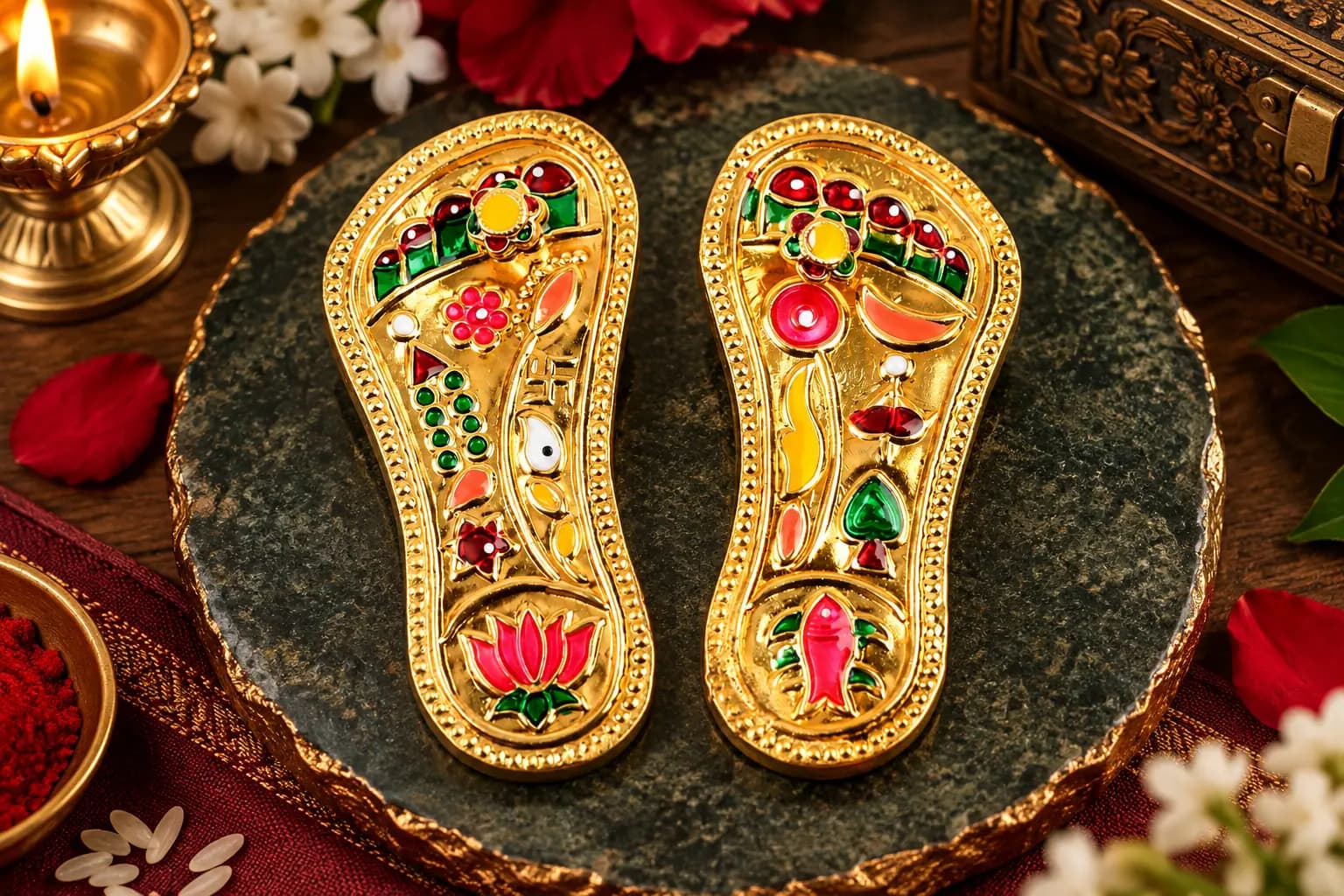 Golden Puja Charan Paduka (Divine Footprints)