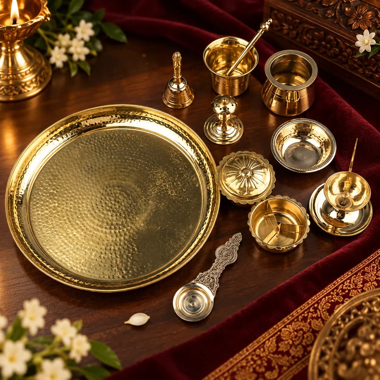 Brass Puja Thali Ritual Set (11 Pieces)