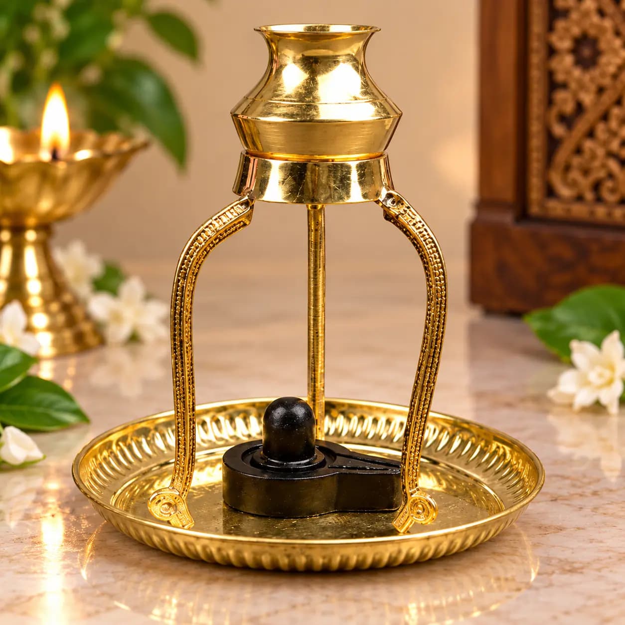 Brass Shivling Abhishek Stand with Cobra