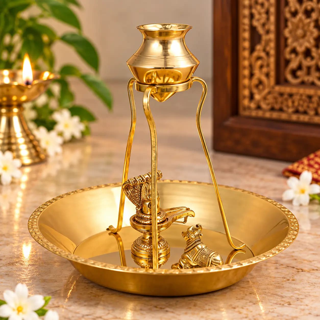 Brass Shivling Puja Stand (Plain Pot)