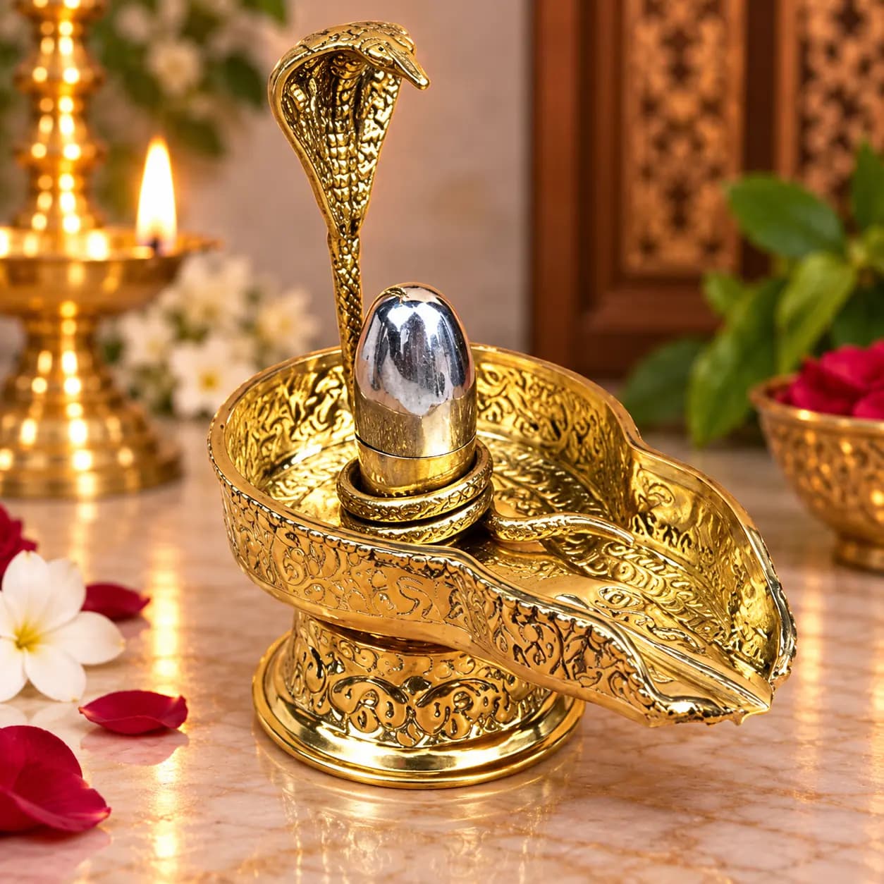 Golden Cobra Shivling with Silver Lingam (Puja Collection)