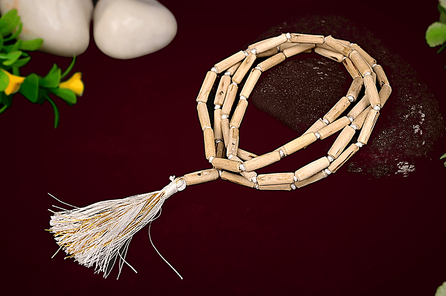 White Tulsi Lingam Shape Beads Mala