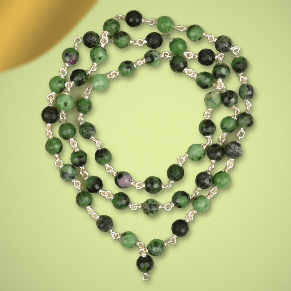 Ruby Zoisite Faceted 925 Silver Wire Mala