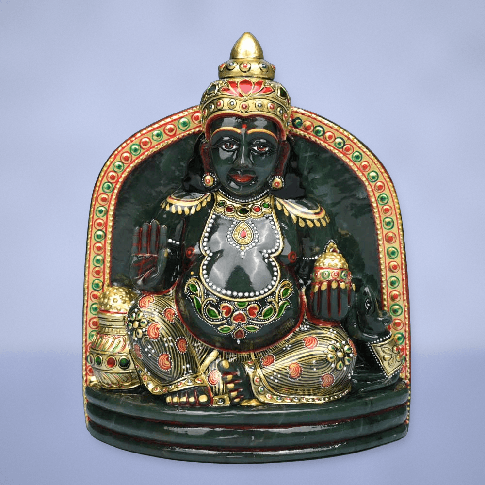 Decorated Kuber Maharaj Green Jade Murti - 1.2 Kgs