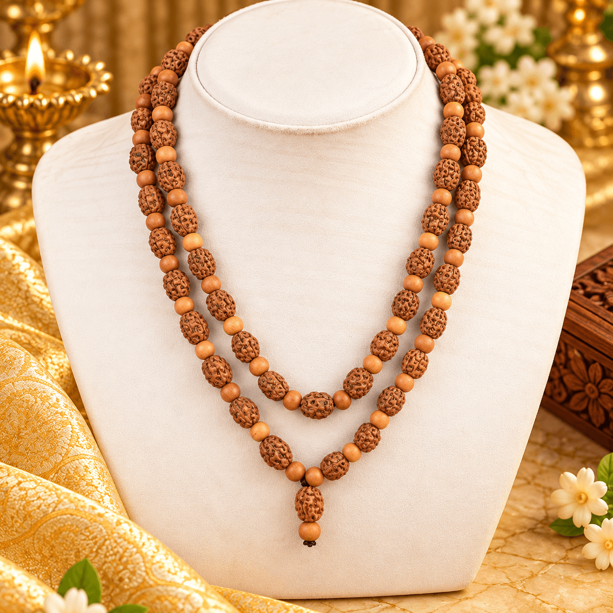 3 Mukhi Rudraksha x Sandalwood Mala