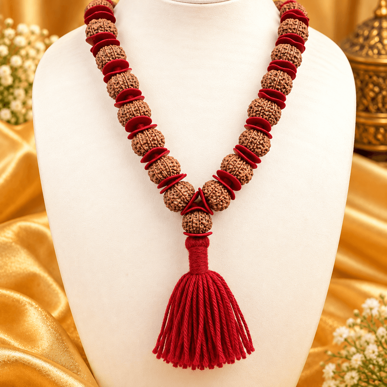 11 Mukhi Nepali Rudraksha Woolen Spacers Kantha Mala