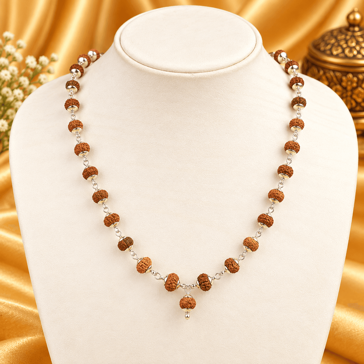 11 Mukhi Rudraksha Silver Plain Caps Mala