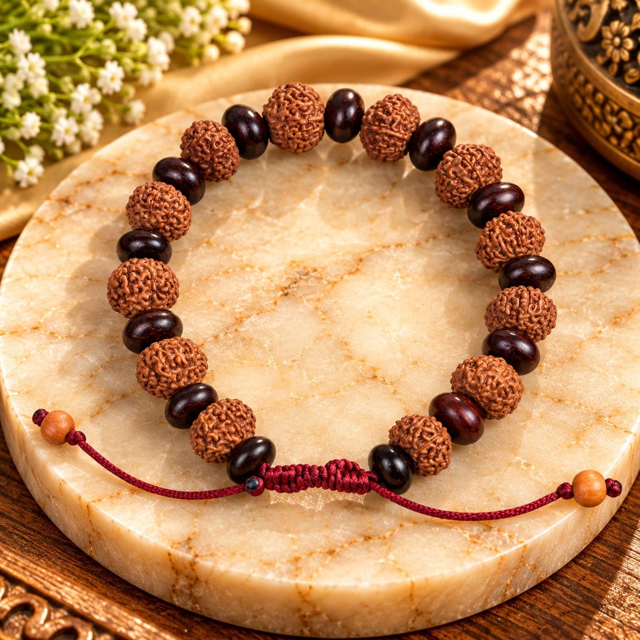 10 Mukhi Rudraksha Silver Wire Bracelet
