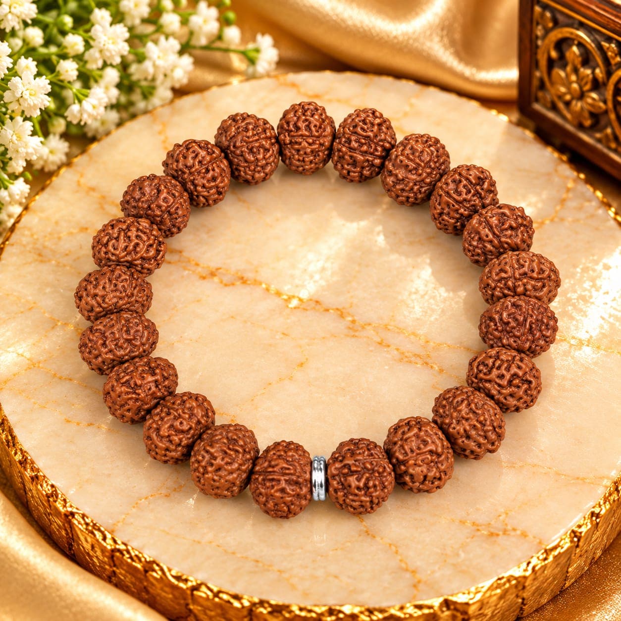 10 Mukhi Rudraksha Silver Chakri Bracelet