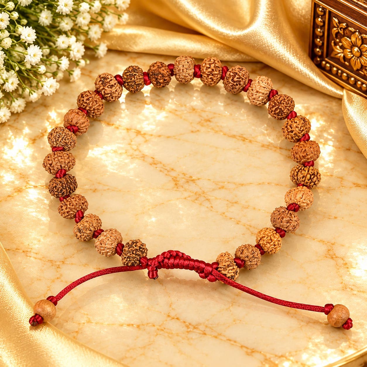 12 Mukhi Rudraksha x White Sandalwood Adjustable Bracelet
