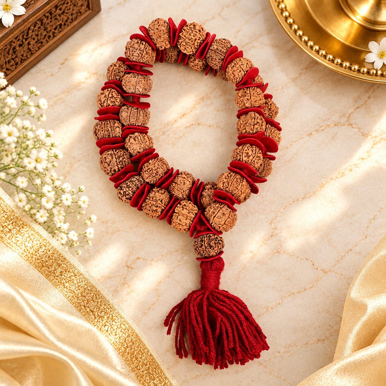 15 Mukhi Nepali Rudraksha Woolen Spacers Kantha Mala